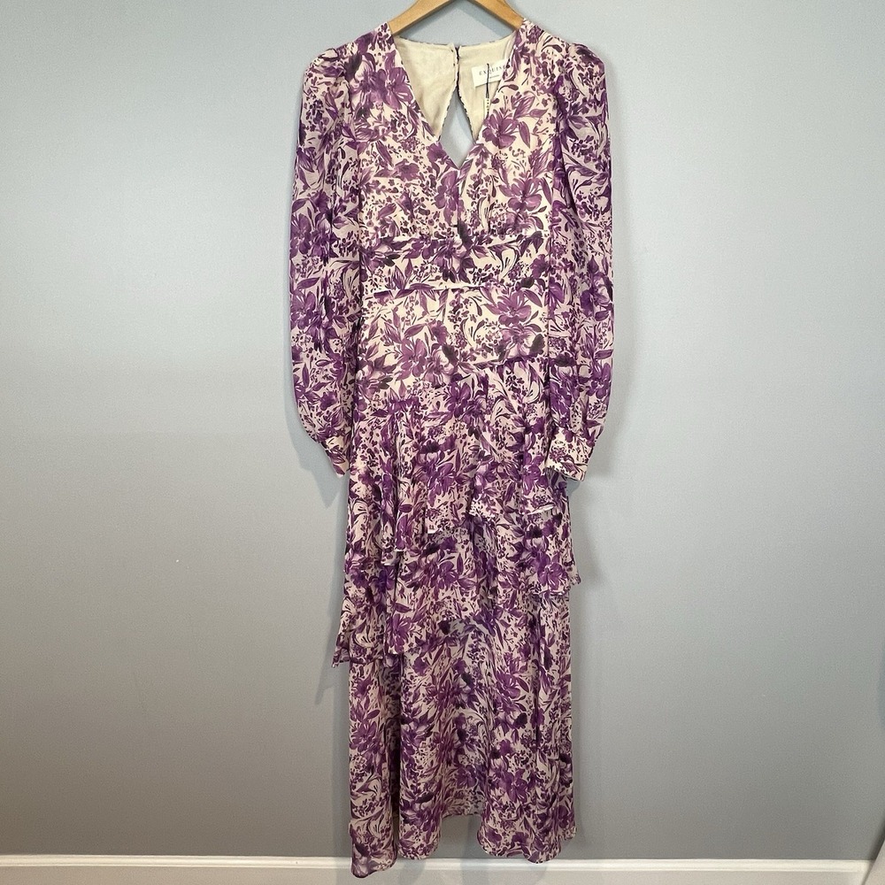 Anthropologie Exquise Florance Floral Tiered Dress Lilac Womens Size 4 Chiffon